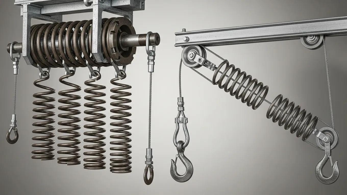 Close-up of garage door springs, emphasizing the significance of spring replacement costs in garage door maintenance