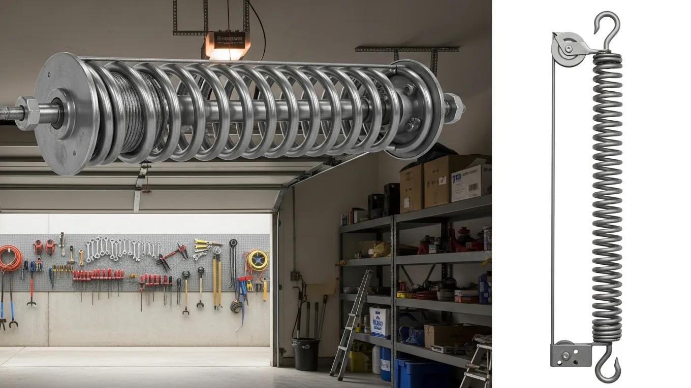 Comparison of torsion and extension garage door springs, illustrating their differences and applications