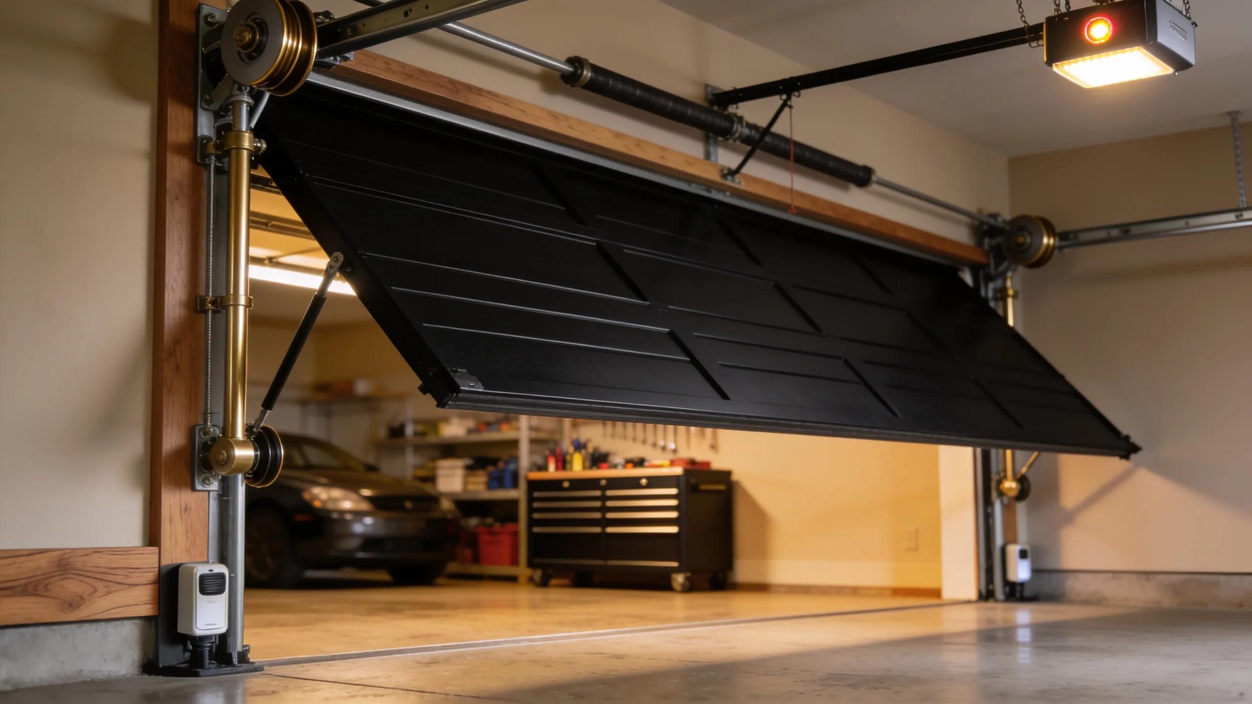 Modern garage door mechanism highlighting functionality and alignment