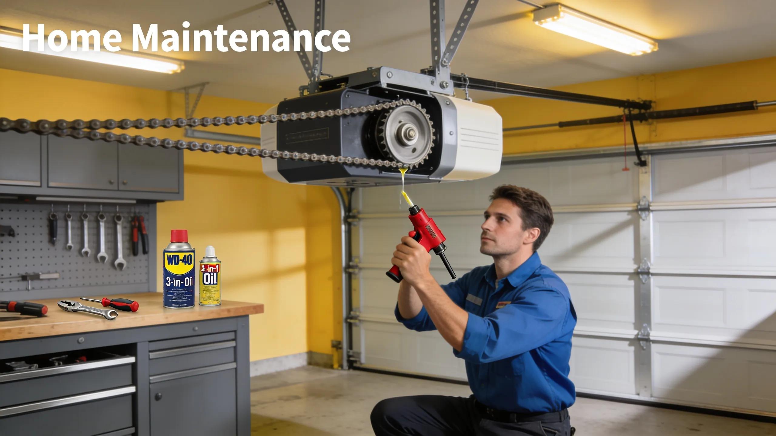 Person performing regular maintenance on a garage door opener