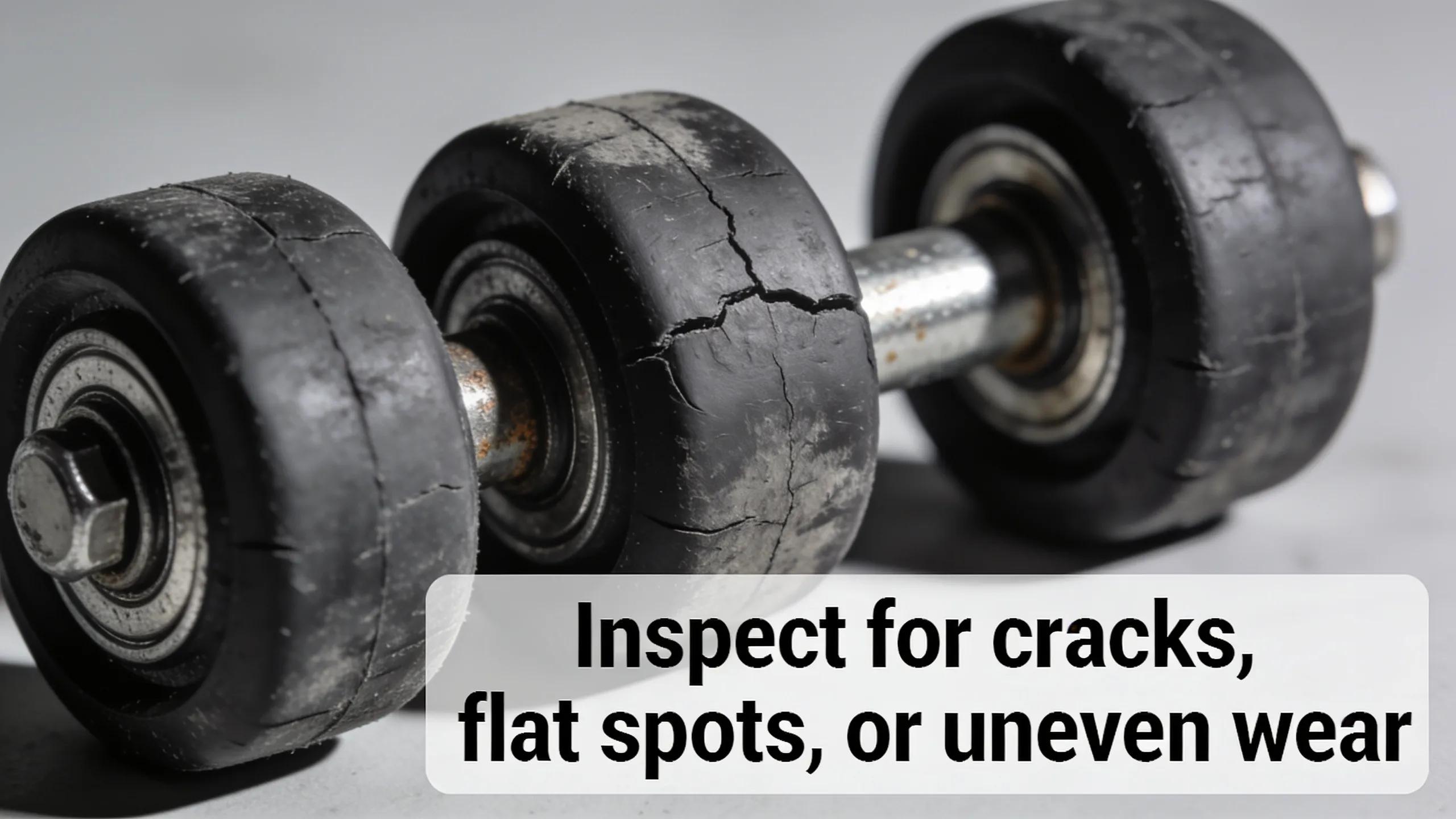 Close-up of worn garage door rollers showing visible damage, highlighting inspection importance
